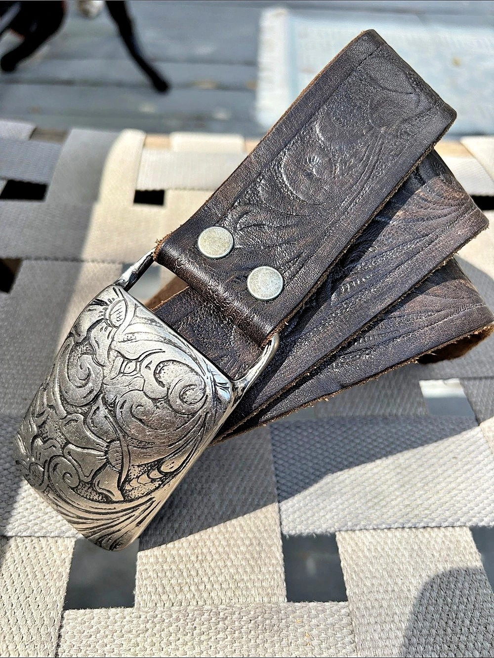 Brave Brown & Silver Engraved Buckle Leather Belt